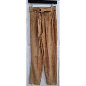 La Matta Suede Leather Women Pant Italy Brown High Waist Pleated Size‎ Small